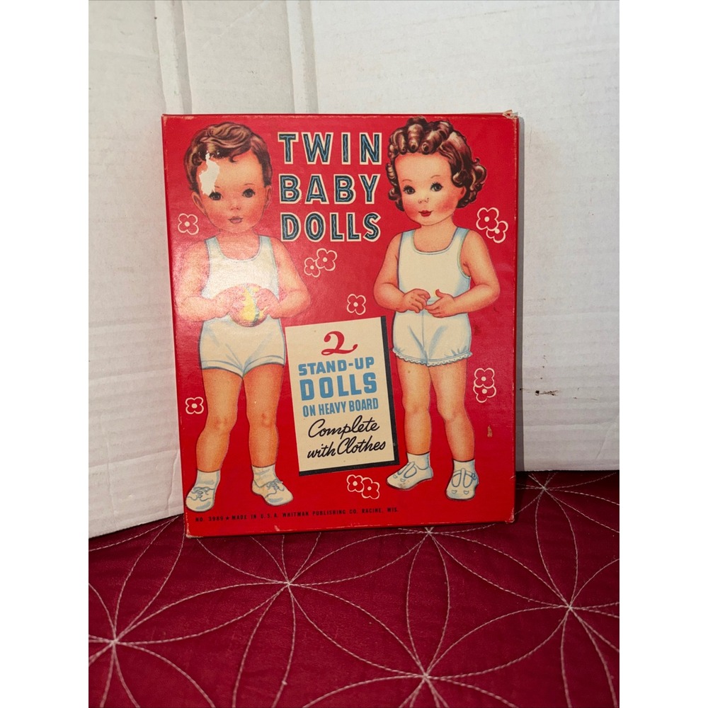 Vintage Whitman Twin Baby Dolls Paper Doll Set No 3989 Stand Up Heavy Board 50's